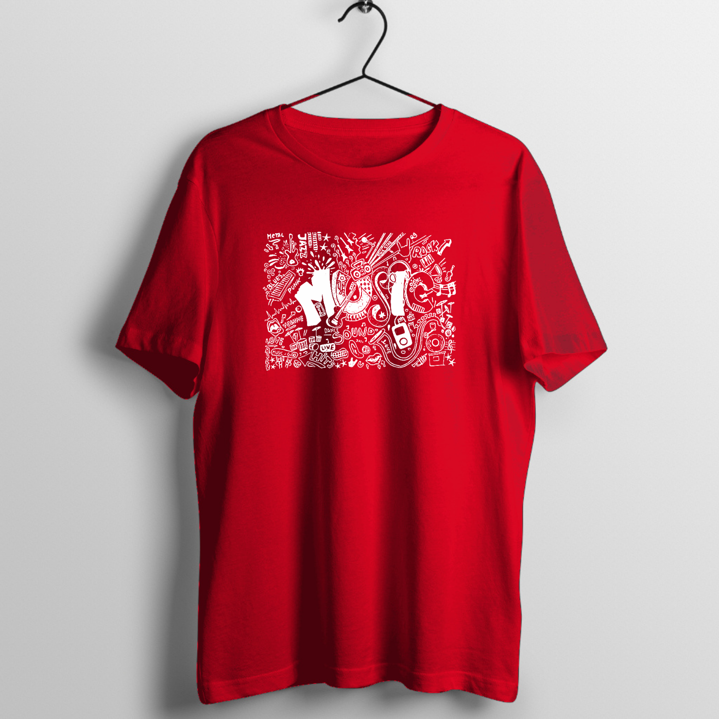 Electric guitar with bold rock design graphic print on premium rock music graphic t-shirt - Front Mockup